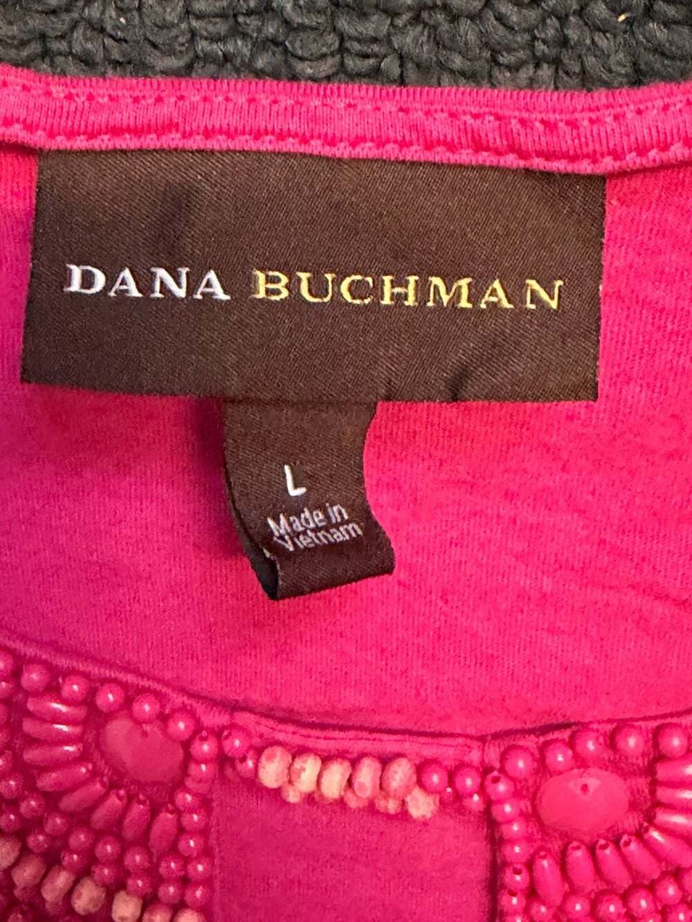 Dana Buchman Women's Hot Pink Short Sleeve T-Shirt with Beaded Keyhole Neckline - Picture 3 of 3